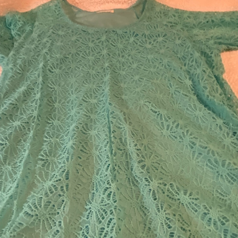 Indigo Soul Turquoise Lace Women’s Blouse No Size. See Measurements View 2